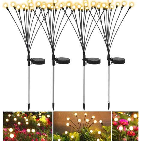 Solarleuchten Für Den Außenbereich, 4 Stück, 10 Led-glühwürmchen-lichter Für Garten, Balkon, Dekoration, Ip65 Wasserdicht (warmweiß)