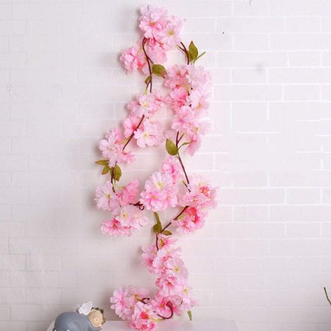 Künstliche Kirschblütengirlande Aus Rattan, Efeu Und Kirschblüten, 5 Stück, Rosa – 177 Cm
