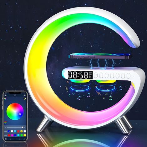 Wiederaufladbare Induktionslampe, App-gesteuerter Bluetooth-lautsprecher Mit Licht, Wecker, Einstellbarem Nachtlicht Und Musiksynchronisation – Weiß –