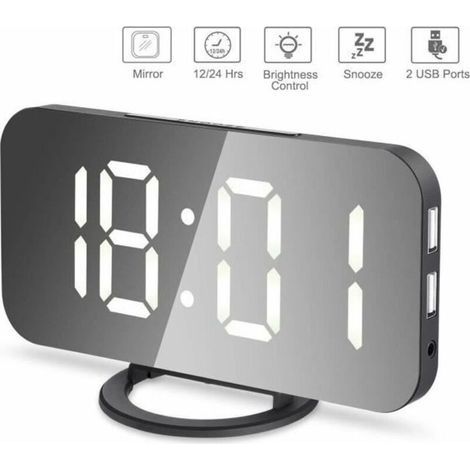 Réveil Led 6,5\" - Doppelte Usb-anschlüsse - Noir + Blanc