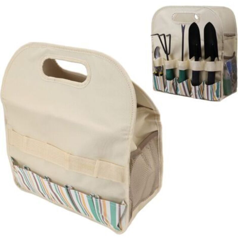 Gartenwerkzeugtasche Mit Großem Fassungsvermögen Aus 600d-stoff (beige Mit Farbigen Streifen)