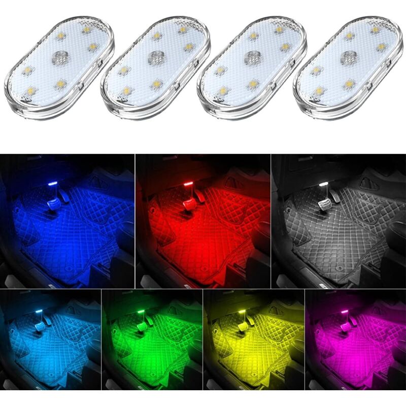 Set Mit Vier Led-umgebungslichtern Für Autos, Kabellose Fernbedienung, Tragbare Usb-aufladung, Ideal Für Die Innendekoration Ihres Fahrzeugs. 4,72 X 3,94 X 1,38 Cm