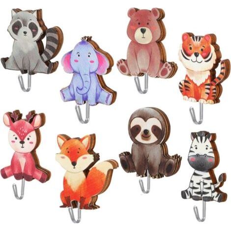 8er-pack Holz-wandhaken, Niedliche Tier-design-haken, Farbe: Elefant, Löwe, Fuchs, Kleiner Bär, Für Schlafzimmer, Badezimmer, Küche
