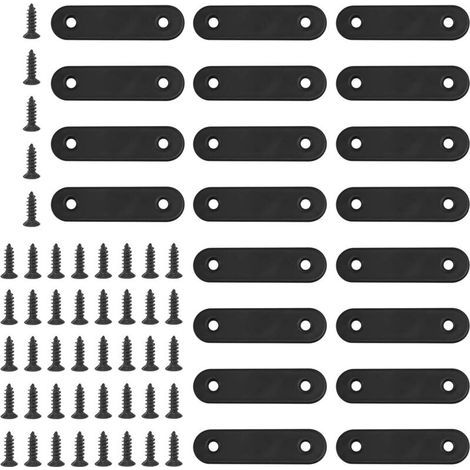 20 Stück 60 Mm Schwarze Flache Gerade Eckwinkel Aus Metall Mit 45 Stück Schrauben Für Holzmöbel (60 X 2 Mm)