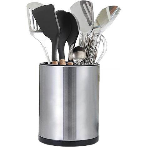 Topf Für Küchenutensilien, Halterung Für Utensilien Aus Edelstahl, 360° Drehbar, 20,8 X 17 Cm, Mit Beweglicher Trennwand