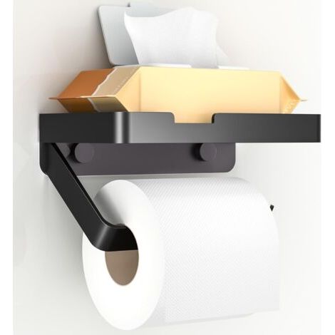 Wandmontierter Toilettenpapierhalter Mit Ablage, 2 Installationsmethoden (selbstklebend, Einschraubbar), Badezimmer- Und Küchenzubehör, Mattschwarz