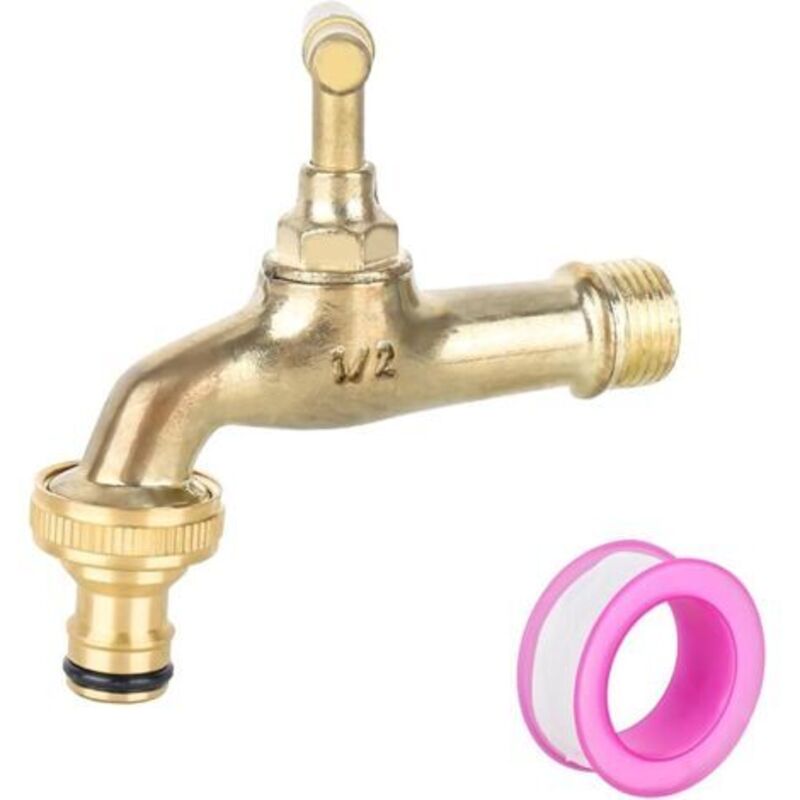 1/2-zoll-schlauchhahn Aus Massivem Messing Für Den Garten, Rost- Und Frostschutzmittel, Mit Wasserhahn Und 1 Rollendichtungsband Für Den Garten