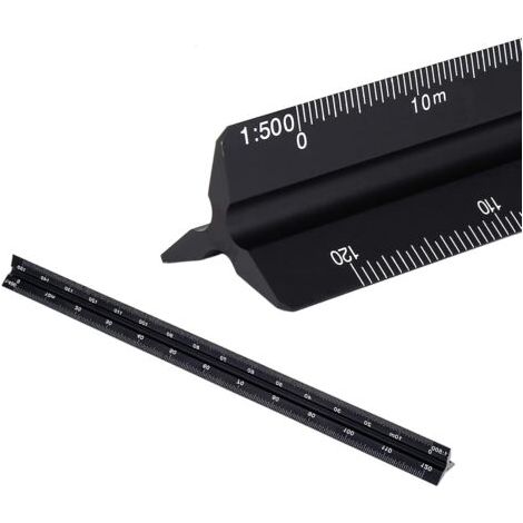 30 Cm Schwarzes Aluminium-dreieckslineal, Abgestuftes Metalllineal, Metallverkleinerungs-dreieckslineal 1:100, 1:200, 1:250, 1:300, 1:400, 1:500