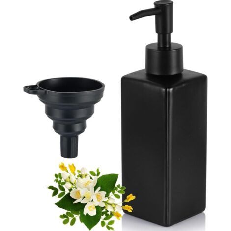 Seifenspender, 350 Ml, Mattschwarz, Quadratisches Design, Mit Etiketten Und Palette Für Küche Und Dusche