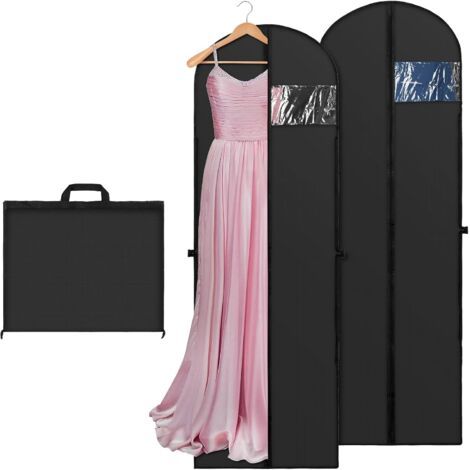 Set Bestehend Aus 2 Hochzeitskleid-bezügen, 60 X 180 Cm, Hängende Kleiderhülle Mit Griff, Herren-anzughülle, Staubdichte Schutzhüllen Mit Reißverschluss, Schwarz