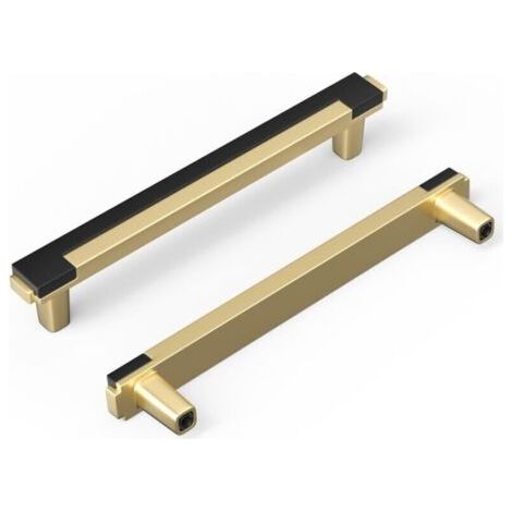 2er-pack Quadratische Küchenschubladengriffe Aus Zinklegierung, Schwarz Und Gold, 128 Mm Mittelloch