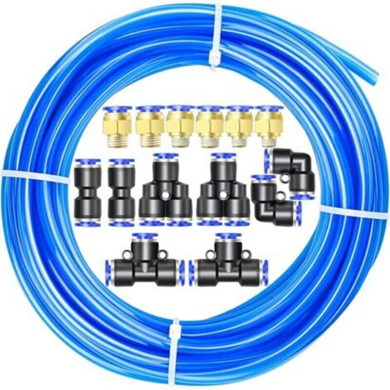 Pu-polyurethan-luftschlauch-set, 10 M Blauer Pu-luftschlauch, 4 Mm Außendurchmesser X 2,5 Mm Innendurchmesser Mit 14 Anschlüssen