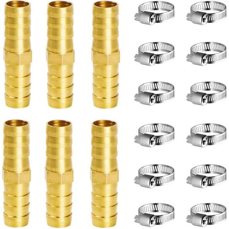 Raccord En Laiton De Tuyau Raccord Pneumatique 10mm, 6 Pieces Connector De Tuyau En Laiton Pour Carburant Air Eau Gaz Huile, With Pinces (i)