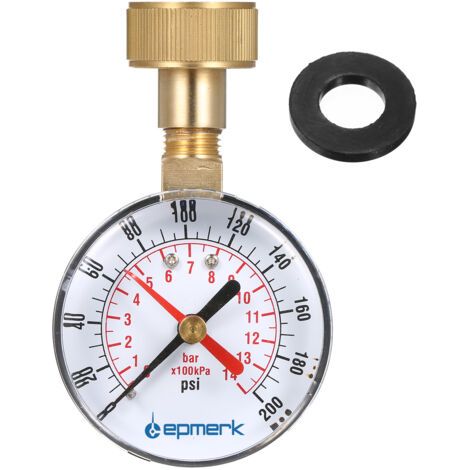 2-1/2-zoll-manometer, Wasserdruckprüfmessgerät, 3/4-zoll-innenschlauch, 0-200 Psi, Mit Roter Anzeige