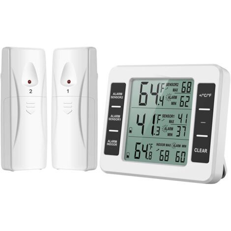 Innen- Und Außenthermometer Mit 2 Sensoren – Bereich -40 °c Bis 140 °c – Einstellbarer Akustischer Alarm – Für Kühlschrank Und Gefrierschrank