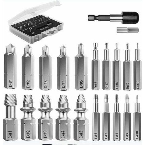 Tigrezy 22 Stück Verbesserte Extraktionswerkzeuge Aus Hss 4341 Legiertem Stahl Mit Bohrern, 2 Magnetische Verlängerungs-bithalter, Stecknuss-adapter Für Beschädigte Bolzen