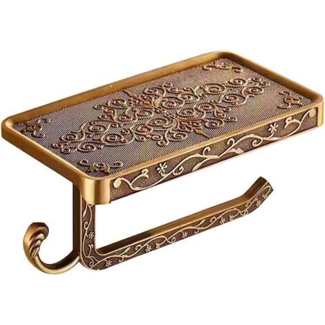 Vintage-wand-toilettenpapierhalter Aus Aluminium – Antikbronze-finish – 2-in-1-halterung Für Papier Und Gegenstände – Maße 19,5 X 10 X 9,3 Cm
