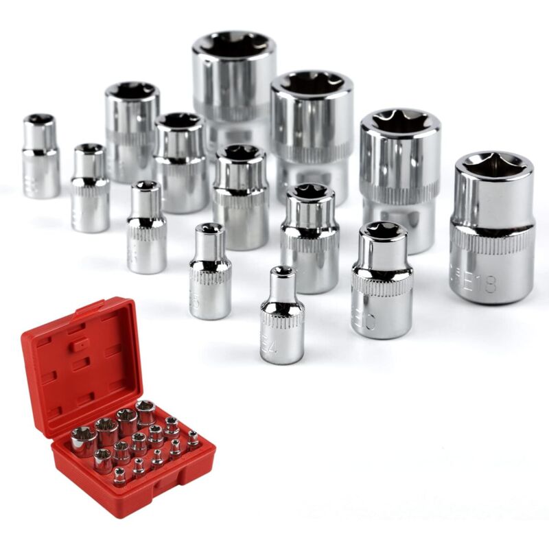 Stern-bit-stecknüsse, 14-teilig, Innen-torx-bit-stecknüsse, Cr-v-stahl, 3 Spezifikationen: 1/4", 3/8", 1/2", Mit Praktischer Box.