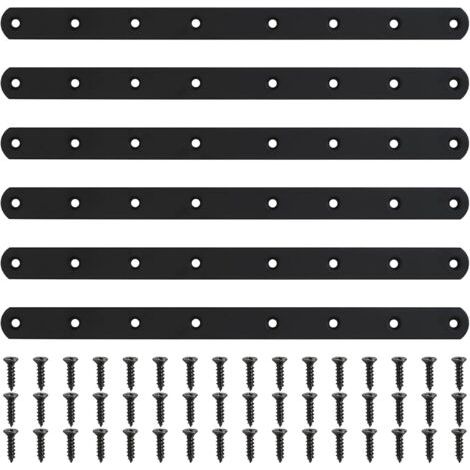 6 Stück Schwarze Lochplatte, Metallverbinder, Plankenholzverbinder, Reparaturplatte, Flacher Eckverbinder Mit 48 Schrauben Für Möbel, Schränke, Regale, 295 X 20 X 3 Mm