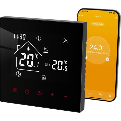 Wlan-smart-raumthermostat Für Elektrische Fußbodenheizung, Programmierbare Kabellose Thermostate Mit Externem Sensor, Alexa-kompatibel 16 A, Schwarz