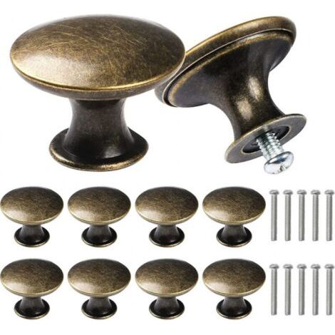 10 Stück Antike Runde Schubladengriffe, 30 Mm, Bronze, Möbelknopf Für Kommode, Schrank, Mit Schrauben