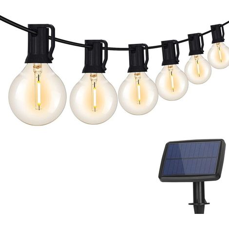 Guirlande Lumineuse Solaire Extérieure, Guirlande Lumineuse Intérieure 10 Ampulle Wolfram Mit 4 Beleuchtungsmodi Für Garten, Feste, Hochzeitsdekoration – Blanc Chaud 5,5 M