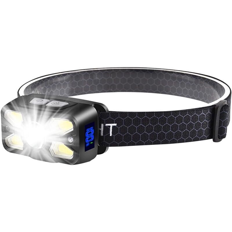 Led-frontlampe Ultra Puissante 2500lm, Wiederaufladbare Usb-frontlampe Mit Leistungsanzeige, 7 Beleuchtungsmodi, Einstellbarer Winkel Bis 45°, Erkennungsmodus, Ipx5-modus, Camping/dringlichkeit