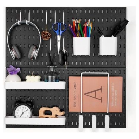 Wand-stecktafel, 280 X 280 Mm, Garagen-organizer Aus Kunststoff Mit 4 Stecktafeln, Zubehör, Werkzeugaufbewahrungsset Für Büro, Bastelraum, Zuhause, Lager, Geschäft, Schwarz
