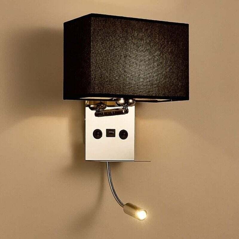 Innenwand-wandleuchte Mit Flexibler Led-liseuse, Wandleuchte Mit Usb-anschluss, Wandleuchte Und Etagere, Schlafzimmer-wandleuchte Mit Abat Jour Tissu, Leseleuchte Mit Warmem Licht, B