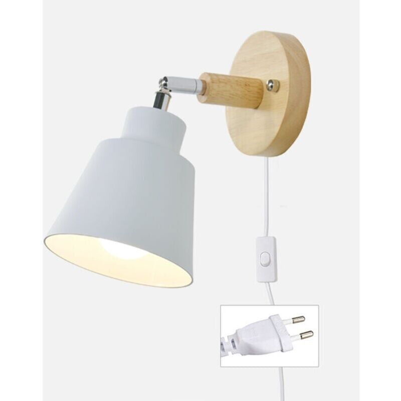 Wandleuchte Mit Unterbrecher, Wandleuchte, Moderne Lampe, Vintage-stil, Macaron, Wandleuchte, E27, Holz, Wandleuchte, Praktisch Für Salon Und Schlafzimmer (weiß).