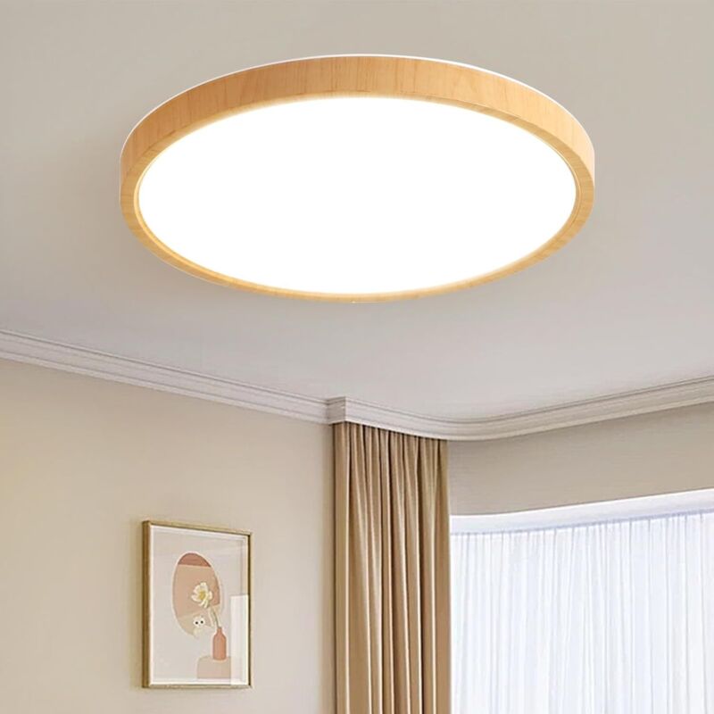 Ultradünne Led-deckeneinbauleuchte, Holzoptik, Modernes Design, 24 W, 3000 K/4000 K/6000 K, Wählbar, Rund, Für Wohnzimmer, Küche, Bad, Flur [energieklasse F]