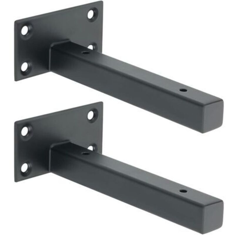 Pr – Wandregalträger Aus Edelstahl – Verdeckte Halterung In Mattschwarz – Abmessungen 150 X 80 X 45 Mm – Satz Mit 2 Trägern Mit Schrauben Und Dübeln – Ejt150b-2p