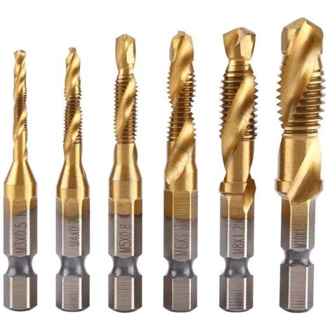 6-teiliges Gewindebohrer-set, Metrisches M3-m10-gewinde Mit Hss-titanbeschichtung Und 1/4-zoll-gewindebohrer-bits Mit Sechskantschaft Zum Gewindeschneiden Verschiedener Gewinde.-