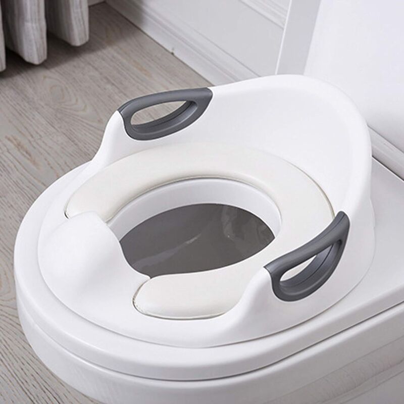 Kinder-toilettenverkleinerer, Baby-toilettensitz, Kinder-toilettensitzerhöhung, Rutschfester Toilettenverkleinerer, Runde/ovale Toilette Mit Griff/kissen/rückenlehne, Leicht Zu Reinigen (weiß)
