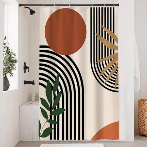 Abstrakter Duschvorhang, Terrakotta-badevorhang Mit Geometrischen Schwarzen Linien, Schimmelresistent, Wasserdicht, Waschbar, Polyesterstoff, 120 X 180 Cm, Mit Haken