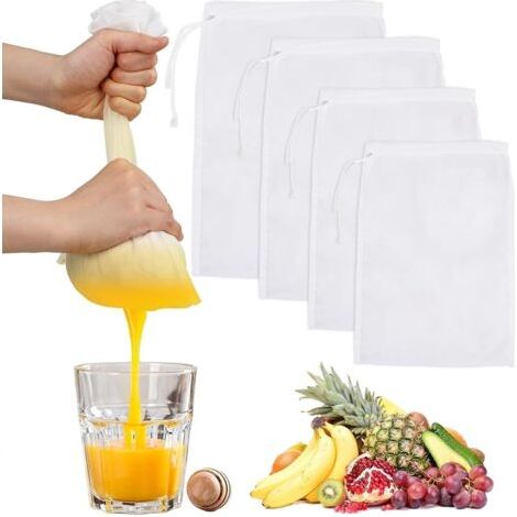 4 Stück Filterbeutel, Lebensmittel-maustuch, Weißes Stoffsieb, Nylon, Filterbeutel Für Gemüse- Und Fruchtsaft, Kaffee, Hafermilch, Gemüsemilch (4 Größen)