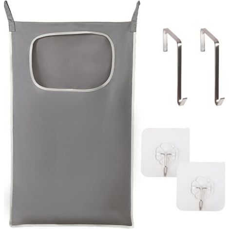 (80 X 49 Cm) Grauer Wäschekorb Zum Aufhängen Mit Selbstklebenden Edelstahlhaken Für Die Badezimmertür