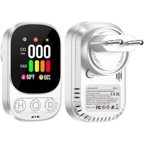 Plug-in-heimgas- Und Kohlenmonoxiddetektor, Co-detektor, Detektor Für Brennbare Gase Für Erdgas (lpg, Methan, Propan, Butan), Weiß, Hd08-g Xxw