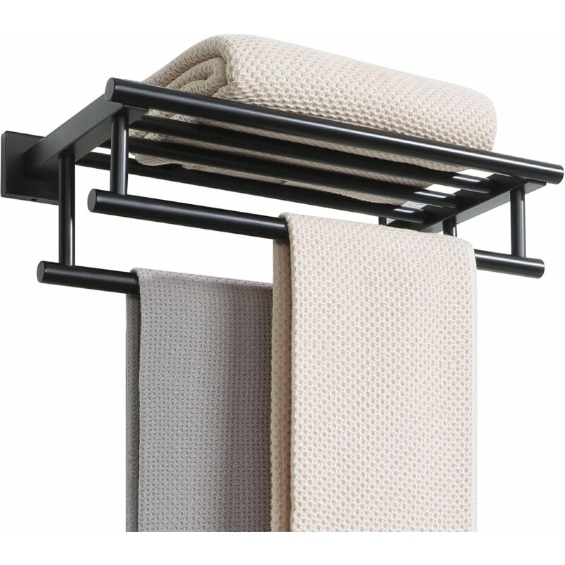 Wandmontierter Handtuchhalter, Großer Handtuchhalter Mit Doppelstange Für Badezimmer Und Toilette, 40 Cm, Edelstahl Sus 304, Mattschwarz