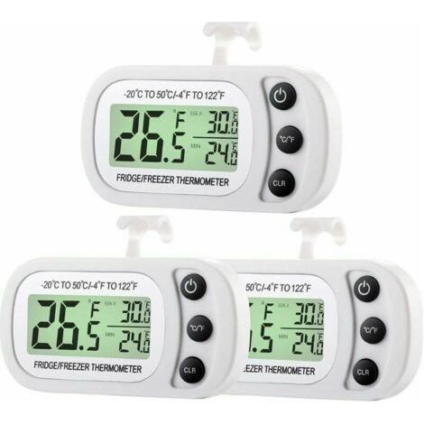3 Stück Digitales Kühlschrank-gefrierschrank-thermometer, Kühlschrank-raumthermometer, Wasserdichtes Kühlertemperatur-thermometer Mit Max-min-aufzeichnungsfunktion, Großer Bildschirm
