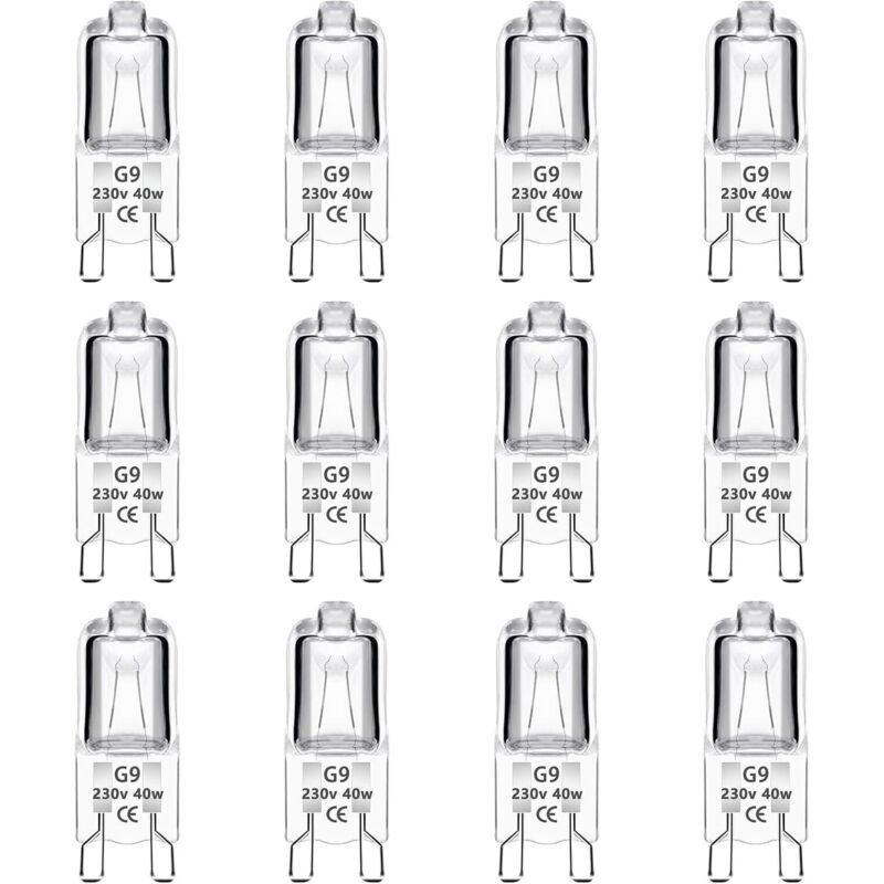Lot Von 12 Ampullen Mit Halogenlampen G9, 40 W, 230 V, Variable Intensität, Weißes Licht, Ohne Funkeln, Vierkantlampen, Aufhängungen, Deckenbeleuchtung Und Schrankbeleuchtung.