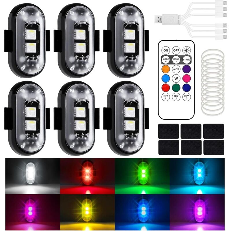 6er-pack Kabellose Led-autolichter, 8 Farben, Wasserdichte Autolichter Mit Fernbedienung Für Motorräder, Ferngesteuerte Autos, Fahrräder Und Drohnen