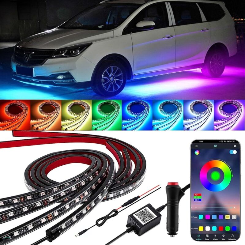 Unterwasser-autobeleuchtungsset, App-steuerung, Musiksynchronisierung, Mehrfarbige Beleuchtung, Wasserdichte Rgb-lichtleisten Für Autos, Lkws Und Suvs (90 X 120 Cm)