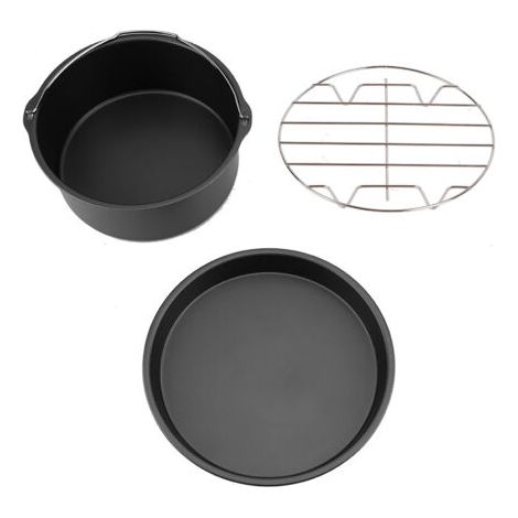 8-zoll-3-in-1-multifunktions-luftfritteusen-zubehörset, Brotregal, Kuchenfass, Pizzapfanne (schwarz)
