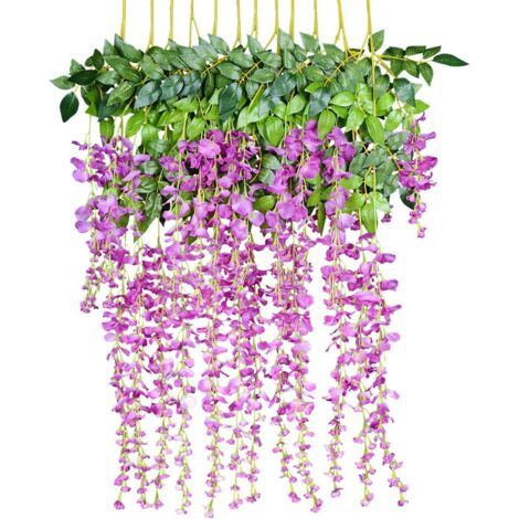 Künstliche Glyzinien, 12 Stück – Länge 110 Cm – Seide Und Kunststoff – Wanddekoration Für Hochzeiten Und Partys – Leuchtende Farben