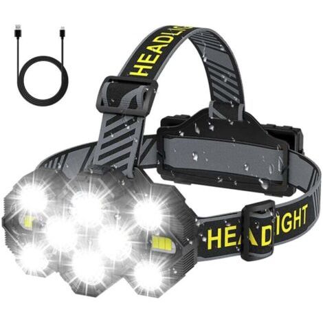 Freihändig Wiederaufladbare Stirnlampe, 10 Leds, 22.000 Lumen, 10 Led-modi, Led-scheinwerfer, Ipx4, Wasserdicht, 90° Verstellbar, Für Camping, Radfahren, Nachtaktivitäten, Schwarz [energieklasse A+] X