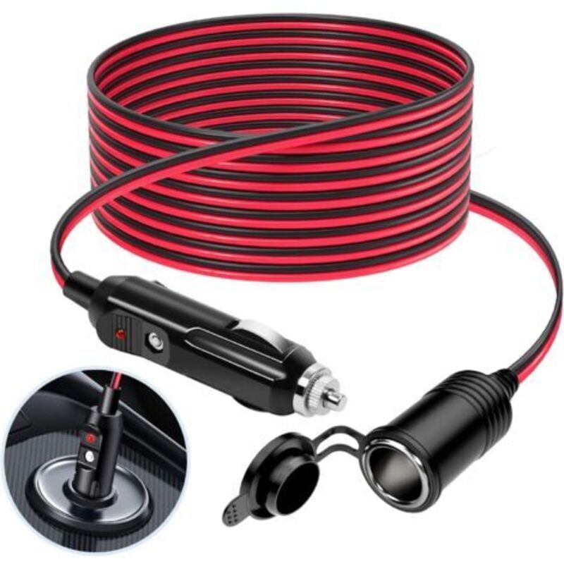 Pr – Zigarettenanzünder-verlängerungskabel 3 M 12 V/24 V – Wasserdichter Adapter Mit 15 A-sicherung – 16 Awg-kabel Für Motorrad, Boot, Auto, Lkw