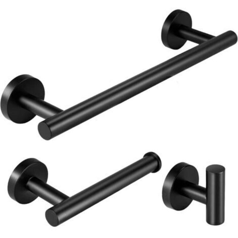 Pr Noir Mat De Salle De Bain Ensemble De Barres D'Accessoires Porte-serviettes À Main Rails De Support D'Anneau Mural/crochet En Inoxydable 3 Pièces, Barre 12
