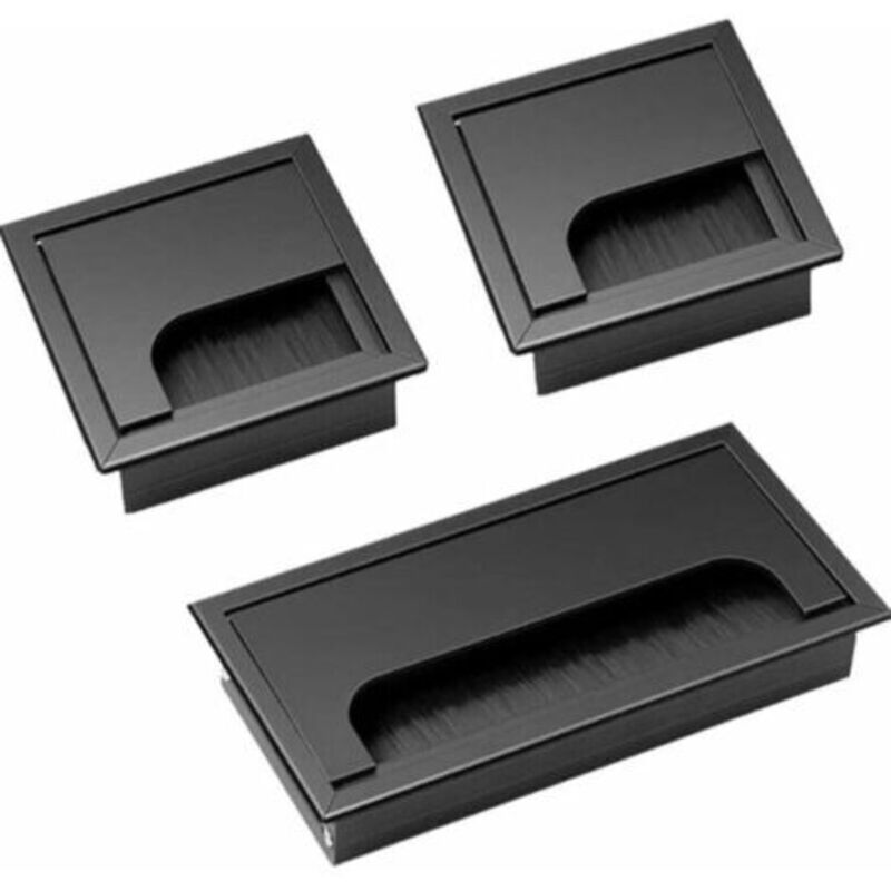 Pr Kabeldurchlassabdeckung, 3 Stück, Quadratisch, Schwarz, Kabeldurchlass, Versenkt, Schreibtisch, Kabelabdeckung, Schreibtisch, Aluminiumlegierung, Kabelauslass, Kabeldurchlass, 80 X 80 Mm, 160 X 80