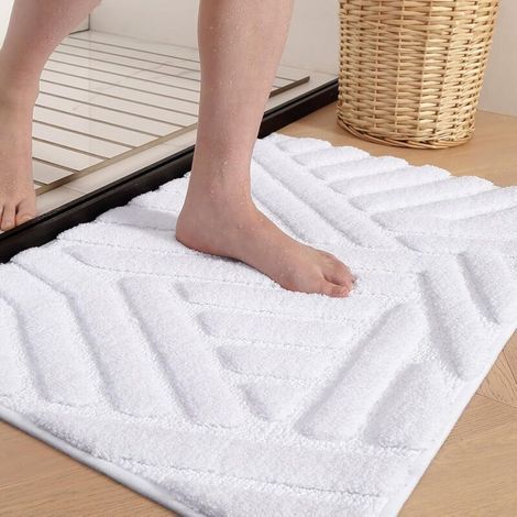 Tapis De Bain Antidérapant, Tapis Salle De Bain Absorbant, Tapis De Douche Moelleux En Microfibre, Waschbar In Der Maschine, 50 X 80 Cm, Weiß